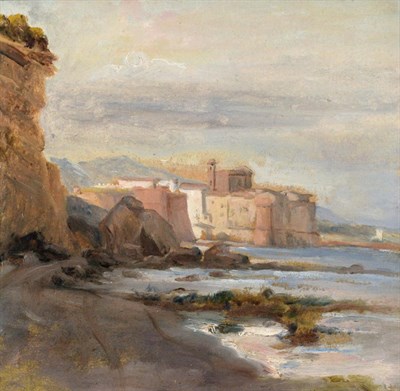 Lot 131 - Auguste Jean-Baptiste Vinchon (1789-1855) French Castello on a shore; early morning Oil on...