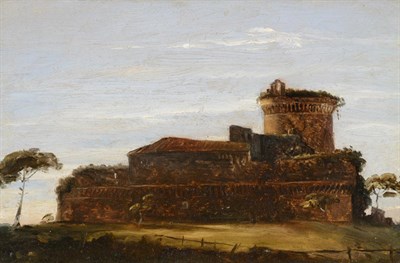 Lot 132 - Auguste Jean-Baptiste Vinchon (1789-1855) French Castello at Ostia at sunset Oil on paper laid down