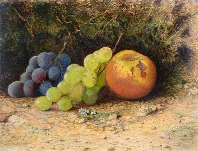 Lot 153 - John Atkinson Grimshaw (1836-1893) Still life of grapes, an apple and a spig of heather before...
