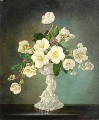 Lot 157 - Cecil Kennedy (1905-1997)  ''Winter'' - A still life of white Hellebores in a vase decorated with a