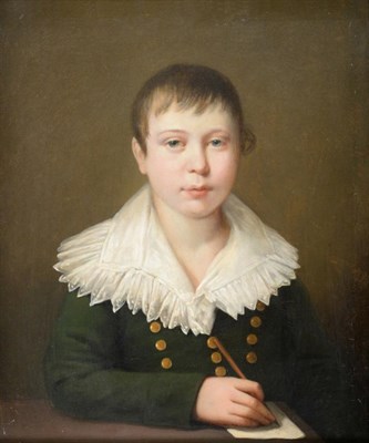 Lot 160 - Circle of Louis Leopold Boilly (1761-1845) French  Portrait of a young boy seated at a desk,...
