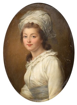 Lot 165 - Circle of John Hoppner RA (1758-1810)  Portrait of a lady in a white dress with blue sash and...