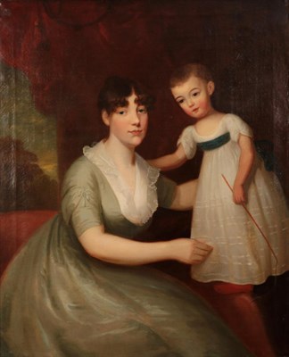 Lot 166 - Circle of John Linnell (1792-1882) Mother and child before a landscape Oil on canvas, 120.5cm...