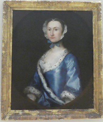 Lot 168 - Circle of Arthur Devis (1712-1787) Portrait of a lady, head and shoulders in a blue satin dress...