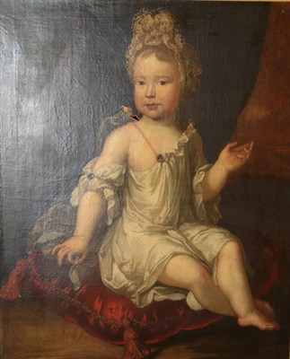 Lot 170 - Follower of Sir Peter Lely (1618-1680)  Portrait of a child seated on a red cushion  Oil on canvas