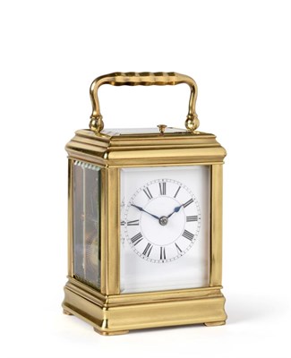 Lot 179 - A Mignonette Brass Striking and Repeating Carriage Clock, signed Henri Jacot, circa 1880, gorge...