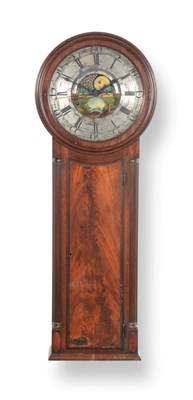 Lot 195 - ~ An Unusual Mahogany Centre Seconds Striking Drop Dial Wall Clock with Moonphase Display,...