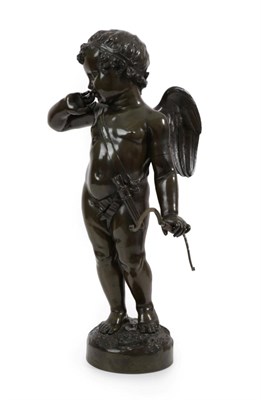 Lot 211 - French School (late 19th century): A Bronze Figure of Cupid, standing holding his bow, on a...