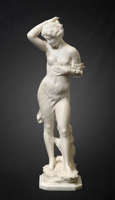 Lot 215 - Italian School (circa 1900): A White Marble Figure of Nymph, standing with a diaphanous drape,...