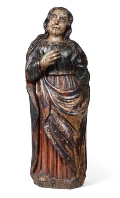 Lot 219 - A Spanish Carved and Painted Wood Figure of St Madelaine, probably Basque, 17th century,...