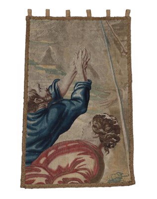 Lot 222 - A 17th Century Religious Tapestry Fragment, woven in wool and silk, depicting a figure in...