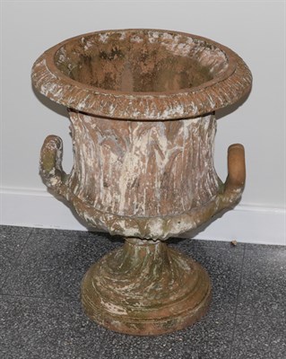 Lot 224 - A Terracotta Twin-Handled Garden Urn, late 19th century, of leaf sheathed campana form with...