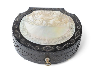 Lot 228 - A Palais Royal Ebony Sewing Box, mid 19th century, of scallop form, the hinged cover set with a...