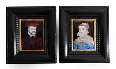 Lot 234 - A Pair of Limoges Porcelain Portrait Plaques, depicting bust portraits of Gui du Faur de Pibrac...