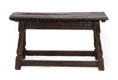 Lot 292 - An Early 18th Century Double Oak Joint Stool, the rectangular top with chip carved edge above a...