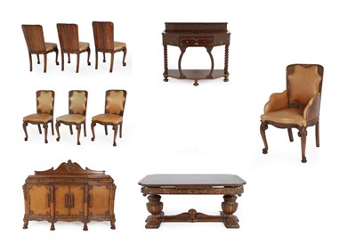 Lot 298 - Maple & Co: An Impressive Carved Oak Ten Piece Dining Room Suite, early 20th century,...