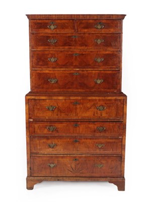 Lot 311 - A George II Walnut and Feather-Banded Chest on Chest, 2nd quarter 18th century, the moulded cornice