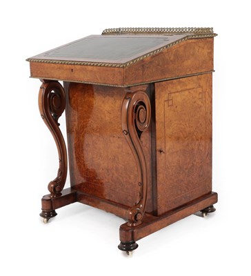 Lot 315 - A Victorian Burr Walnut Kingwood Crossbanded and Ormolu Mounted Davenport, circa 1870, with a...