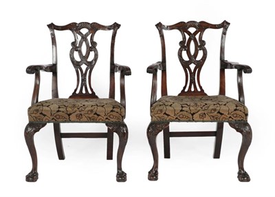 Lot 334 - A Pair of George III Mahogany Carver Chairs, late 18th century, the carved top rail with...