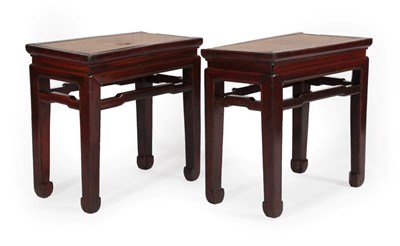 Lot 341 - A Pair of 19th Century Chinese Hardwood Corner-Legged Stools, supported on square section legs with