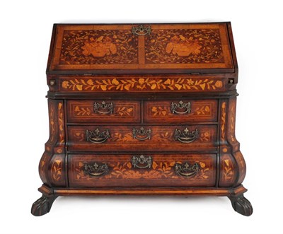 Lot 342 - A 19th Century Dutch Walnut and Marquetry Inlaid Bureau, richly inlaid with flowers, leaves and...