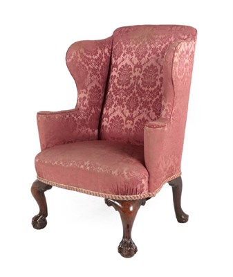 Lot 350 - A George II Wing-Back Armchair, mid 18th century, recovered in pink floral damask, with...