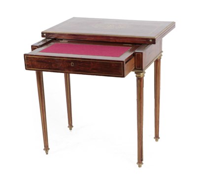 Lot 358 - A French Louis XVI Style Brass Inlaid Card/Writing Table, late 19th century, the hinged lid...