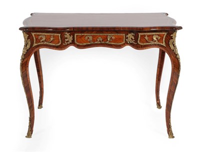 Lot 362 - A Louis XV Style Rosewood and Tulipwood Banded Bureau Plat, late 19th century, the quarter-veneered