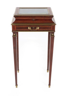 Lot 364 - A French Rosewood and Brass Mounted Vitrine, late 19th century, the hinged lid with bevelled...