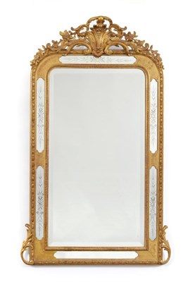 Lot 367 - A French Gilt and Gesso Overmantel Mirror, circa 1870, the central bevelled glass plate flanked...