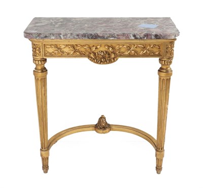 Lot 371 - A Late 19th Century Giltwood and Gesso Console Table, with violet breccia marble top with an...