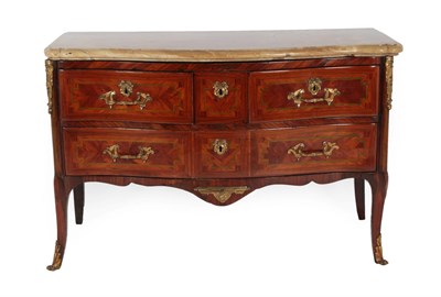 Lot 373 - A Louis XV/XVI Transitional Kingwood, Parquetery and Tulipwood Serpentine Shape Commode, late...