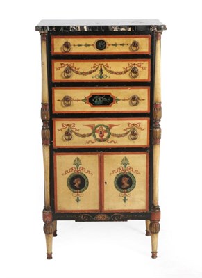 Lot 375 - A Regency Style Cream and Polychrome Decorated Marble Top Chest, late 19th/early 20th century,...