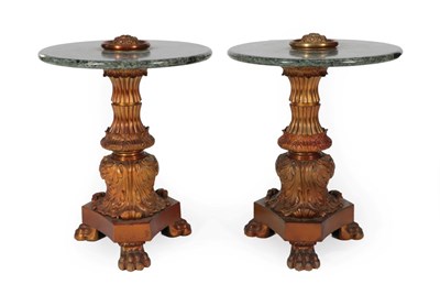 Lot 377 - A Pair of Marble and Gilt Bronze Occasional Tables, early 20th century, the circular marble...