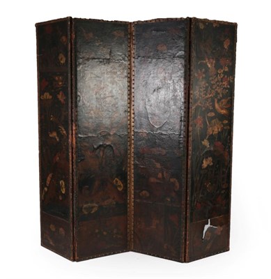 Lot 378 - A 19th Century Four-Leaf Close-Nailed Dressing Screen, covered in Russian leather, each panel...