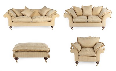 Lot 384 - A Parker & Farr Four Piece Suite, circa 2010, upholstered in cream and yellow corduroy-type fabric