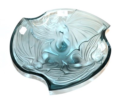 Lot 16 - A modern Lalique 'Daydream Aurora' bowl, of stylised figural form, in ocean blue, 34cm diameter