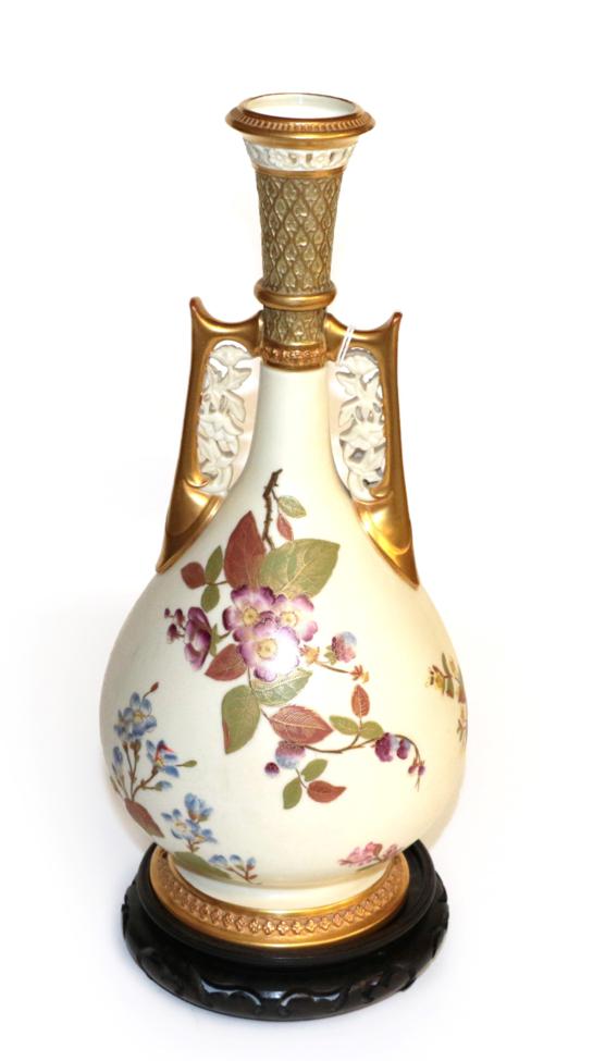 Lot 40 - A Royal Worcester blush ivory floral gilt decorated vase, pattern number 942