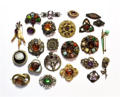 Lot 56 - A collection of Scottish hardstone brooches; silver brooches etc