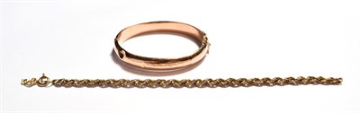 Lot 72 - A 9 carat gold hinged bangle (a.f.); and a 9 carat gold ropetwist bracelet (a.f.)