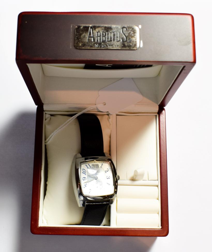 Lot 81 - A stainless steel automatic wristwatch signed Arbutus, with box