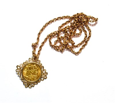 Lot 82 - A 1912 sovereign loose mounted as a pendant on chain, pendant length 4.2cm, chain length 72cm