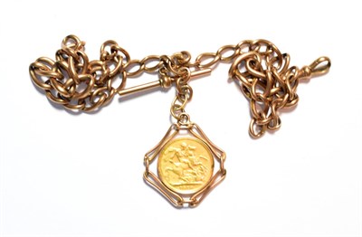 Lot 87 - A 1910 full sovereign mounted as a pendant on chain, each link stamped '9' and '.375'