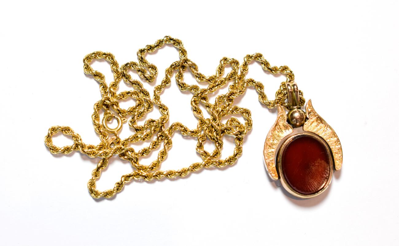Lot 97 - A swivel fob on a 9 carat gold ropetwist chain, chain length 60cm