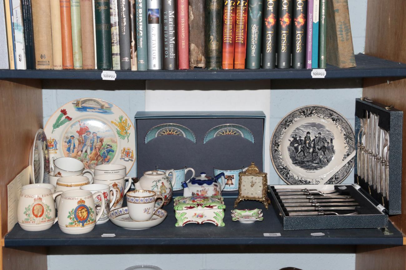 Lot 108 - A quantity of mixed ceramics including commemorative wares; silver plated cutlery set; etc (one...