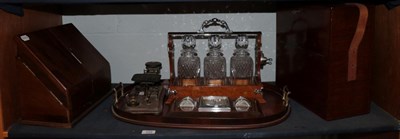 Lot 122 - An Edwardian mahogany and satinwood inlaid twin-handled tray; a pair of postal scales and...