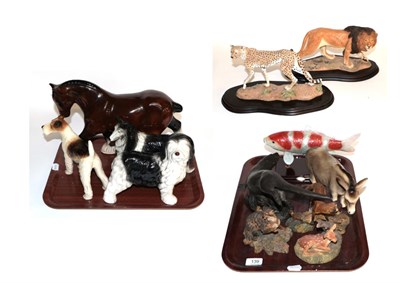 Lot 139 - Border Fine Arts Scottish Wild Cat; a fox; Country Artists lion and cheetah; Melba ware dogs etc
