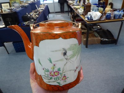 Lot 142 - Two Chinese plaques; two ginger jars; a teapot; a plate; and a vase and cover