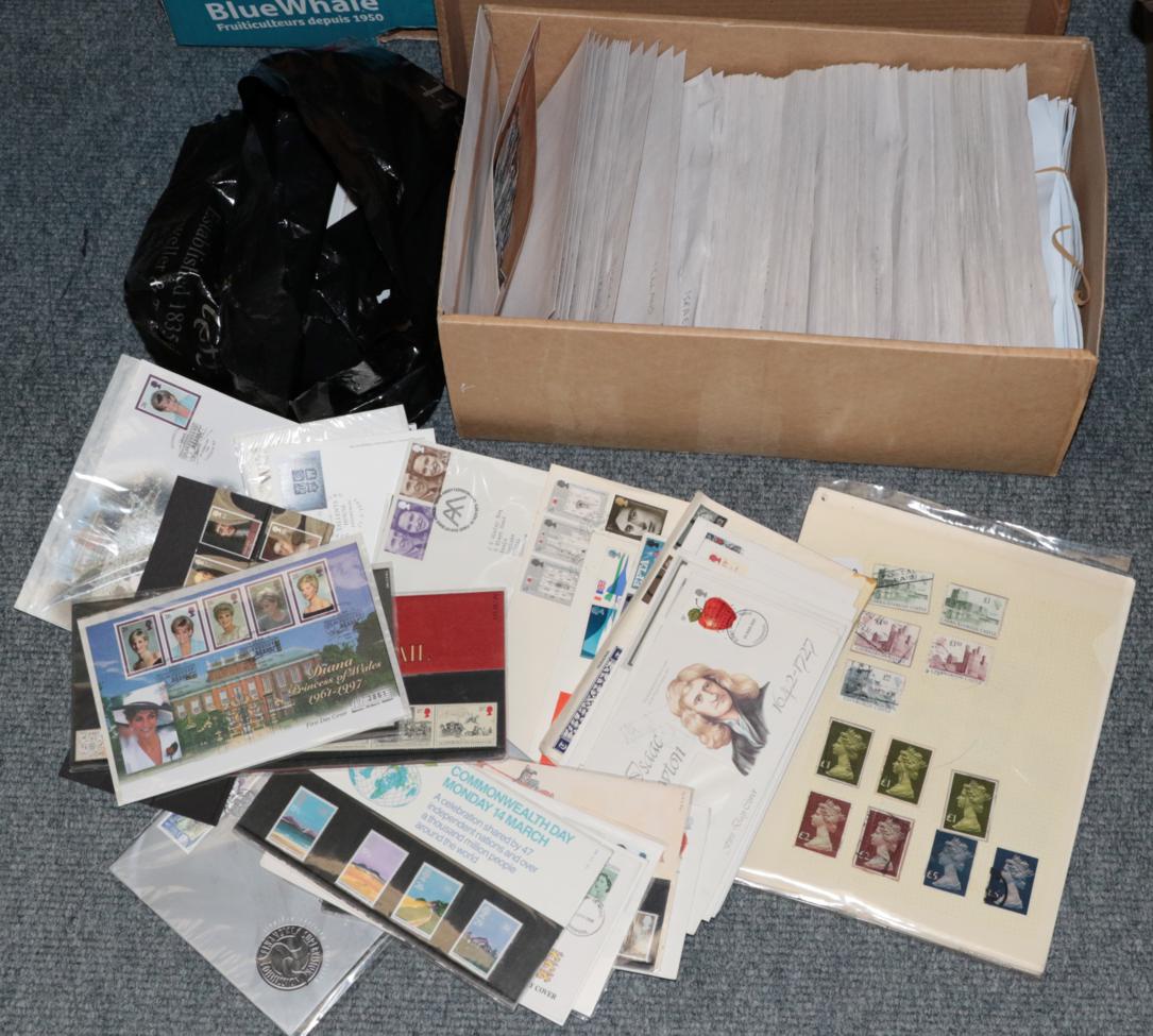 Lot 159 - A box and a plastic bag containing Worldwide stamps in envelopes; mixed stamps; presentation packs