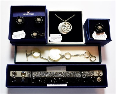 Lot 190 - A Swarovski necklace and bracelet suite; a Swarovski necklace, earring and ring suite; and two...